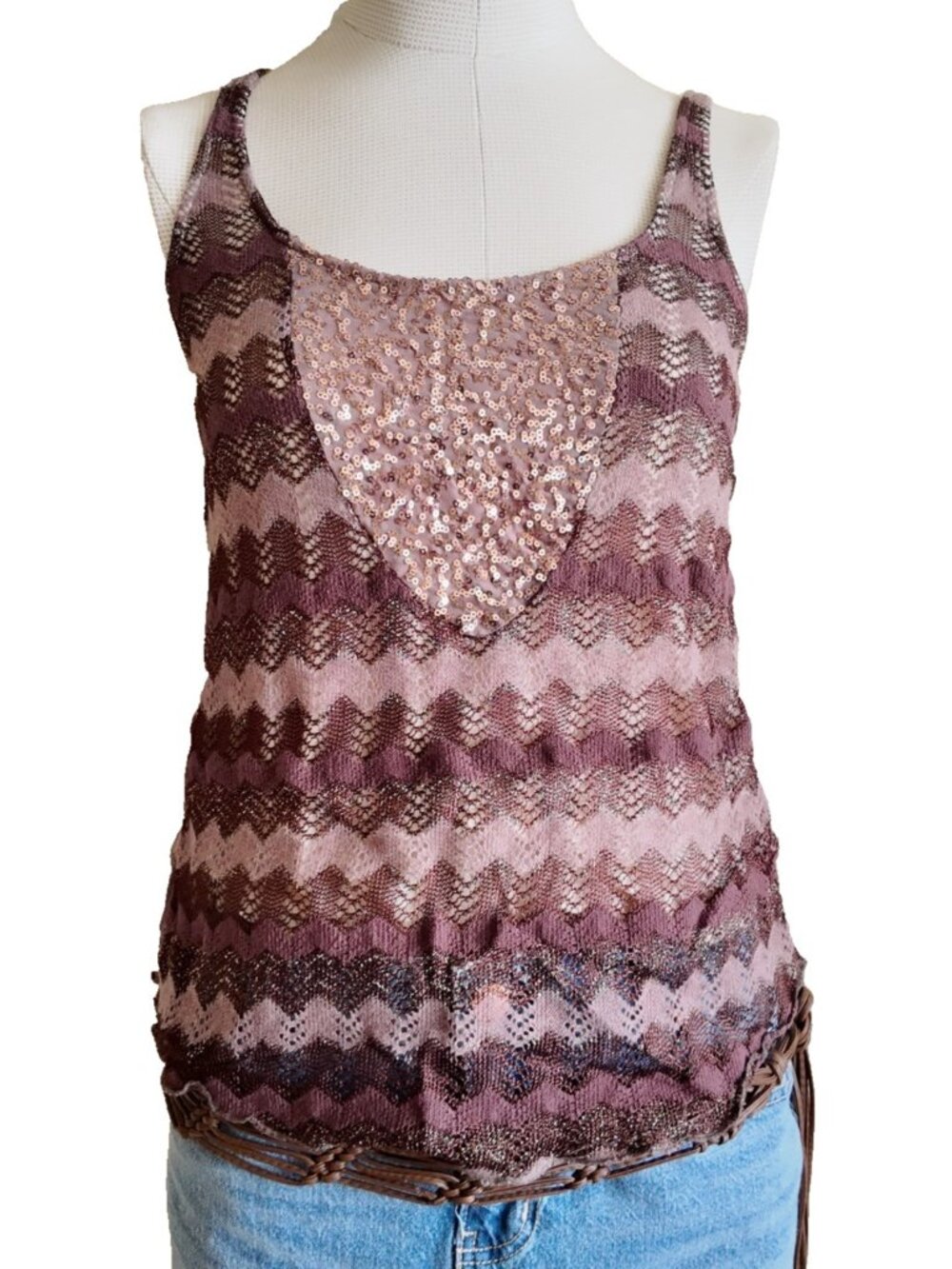 Y2K Brown sequined tank top by tiny size small Hannah Montana vibes